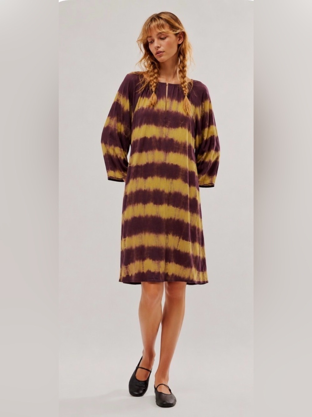 Egon Von Furstenberg Viscose Lightweight Tie Dye Purple Yellow Tunic Dress Sz M